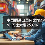 中国铜进口量环比增2.4% 同比大增25.6%