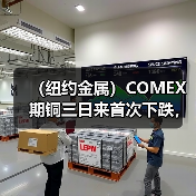 (纽约金属)COMEX期铜三日来首次下跌,基准合约收低1%(图2) (纽约金属)COMEX期铜三日来首次下跌,基准合约收低1%(图2)